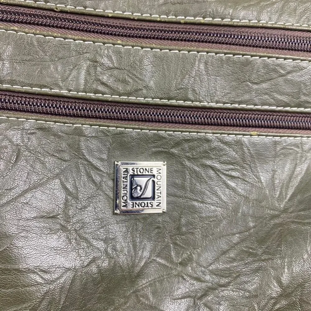 Stone Mountain Olive Green & Brown faux Leather Hobo Bag silver hardware
